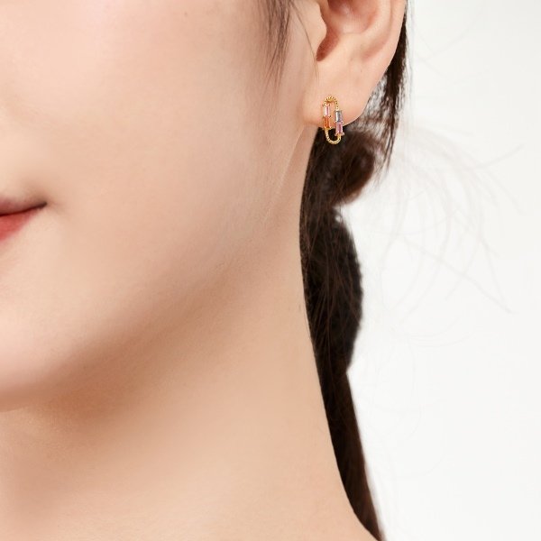Cubic Zirconia Stone Paperclip Shaped Jewelry 18k Gold Plated Earrings S925 Women's Silver Earrings